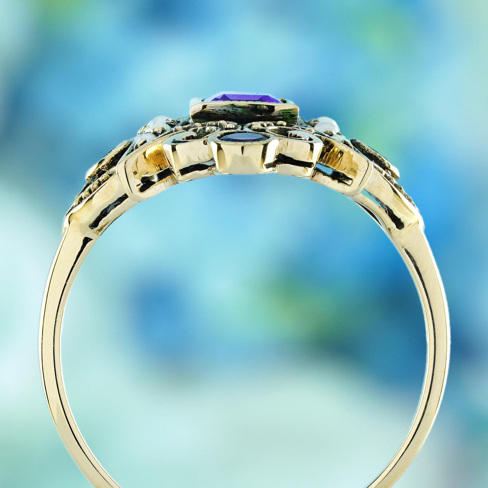 Ametista e perla in stile vintage  Anello Cocktail in oro giallo massiccio 9K In condizioni Nuovo in vendita a Bangkok, TH