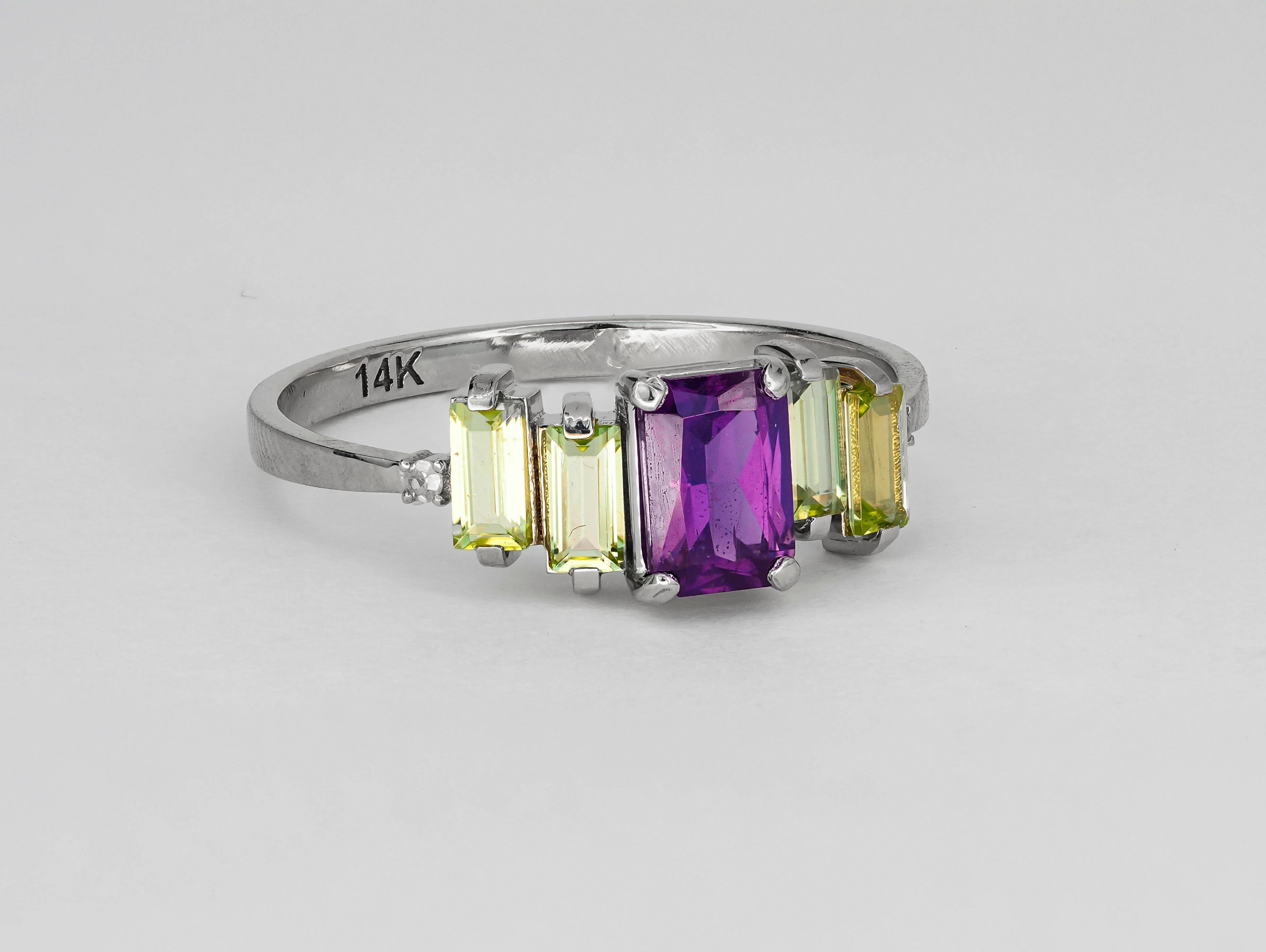 For Sale:  Amethyst and Peridot 14k Gold Ring 2