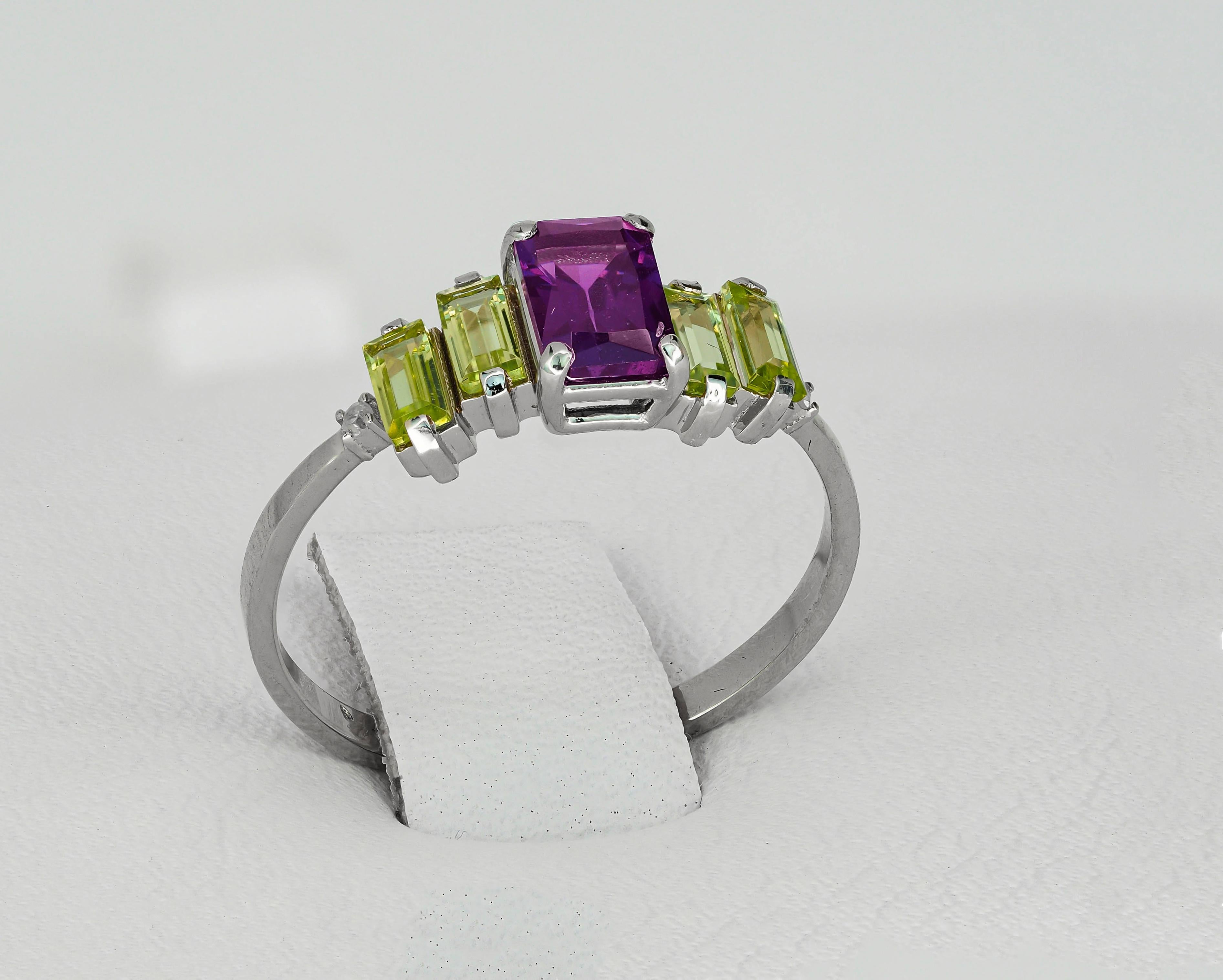 For Sale:  Amethyst and Peridot 14k Gold Ring 5