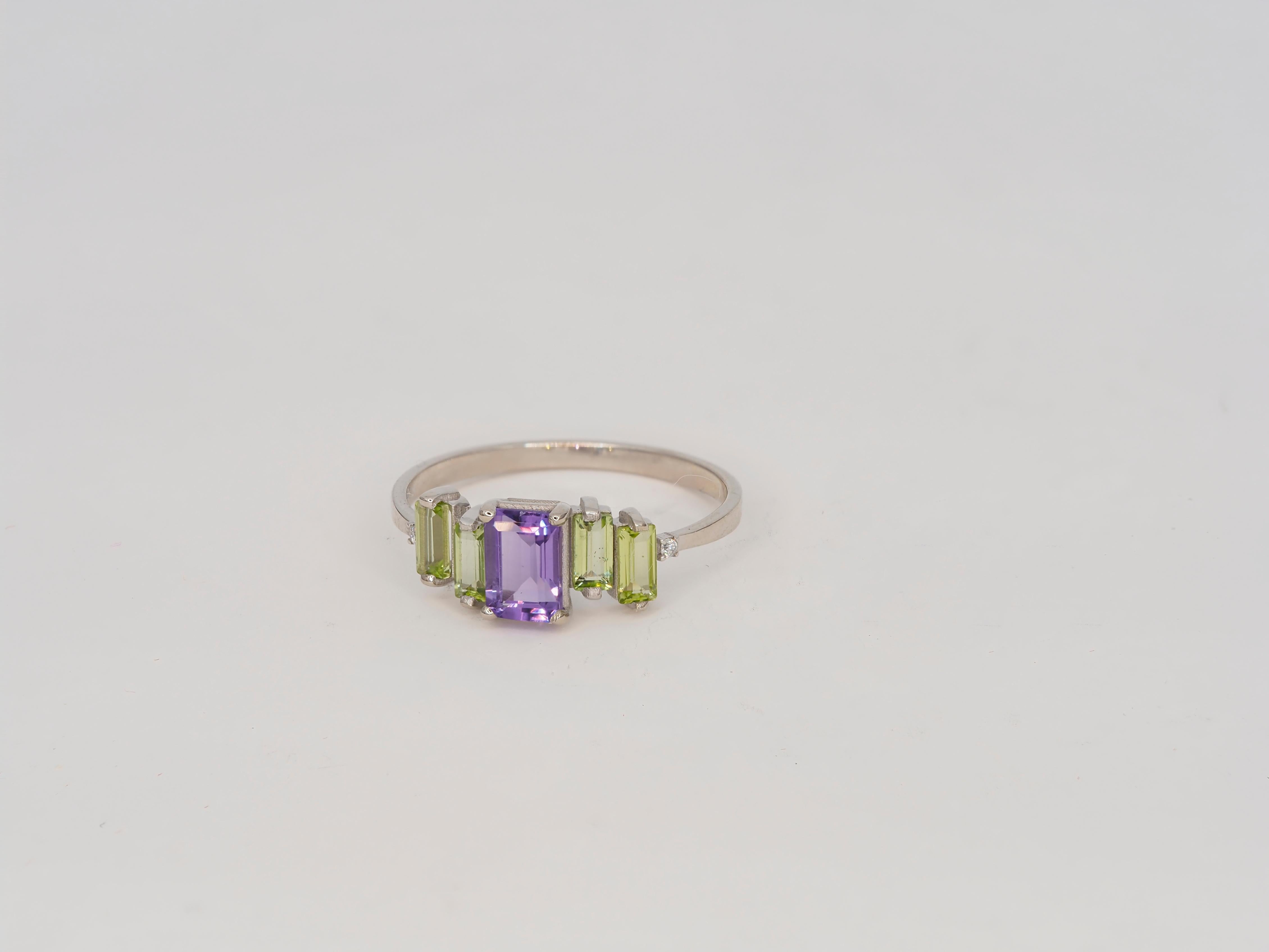 En vente :  Bague en or 14k améthyste et péridot 3