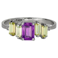 Used Amethyst and Peridot 14k Gold Ring
