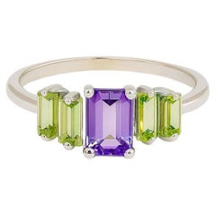 Amethyst and Peridot 14k Gold Ring