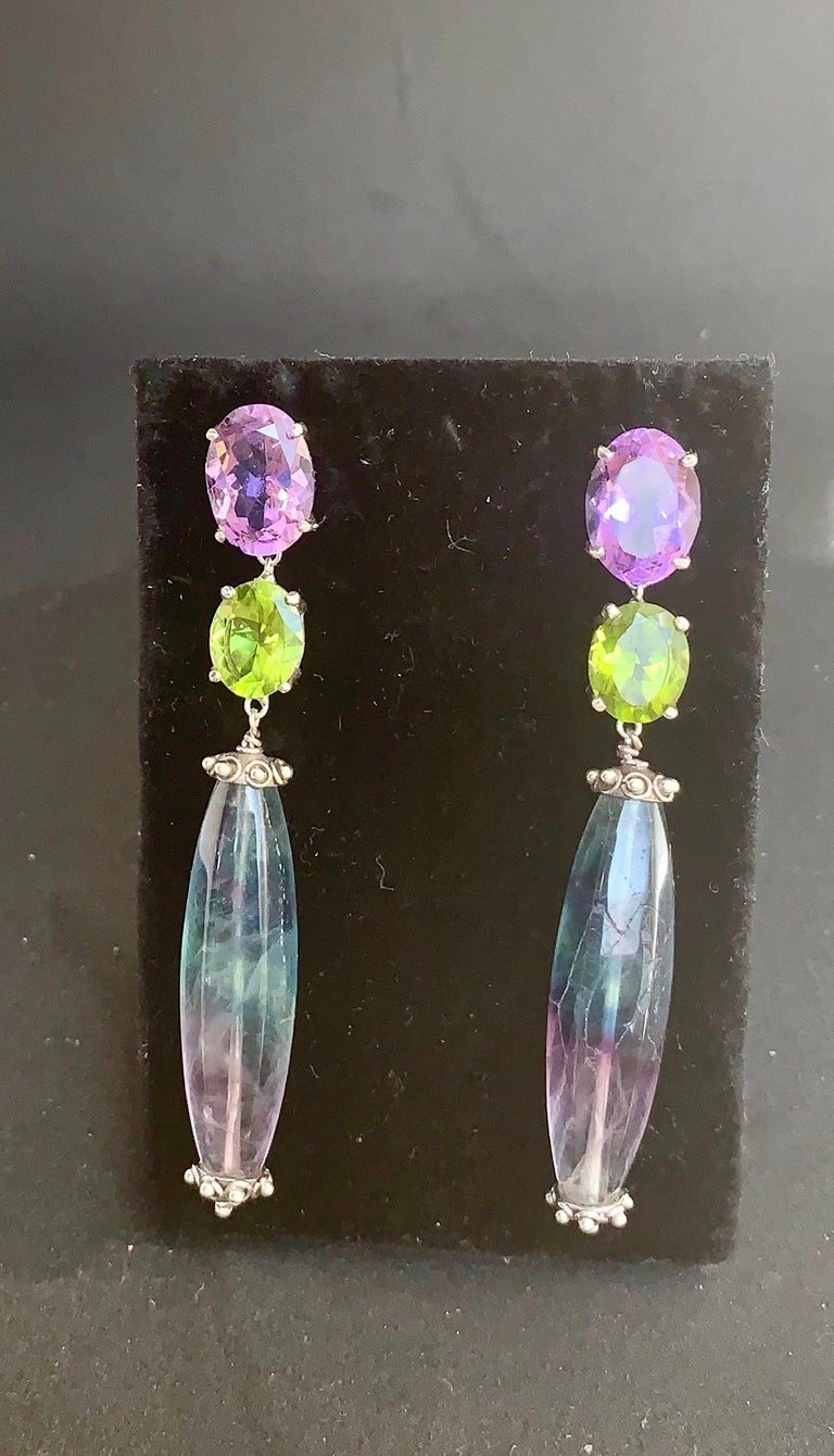 Amethyst and Peridot Earrings with Fluorite Drops For Sale at 1stDibs