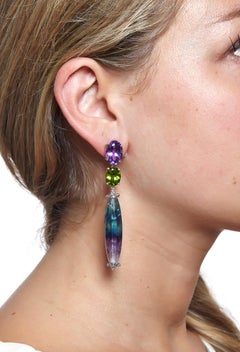 Amethyst and Peridot Earrings with Fluorite Drops