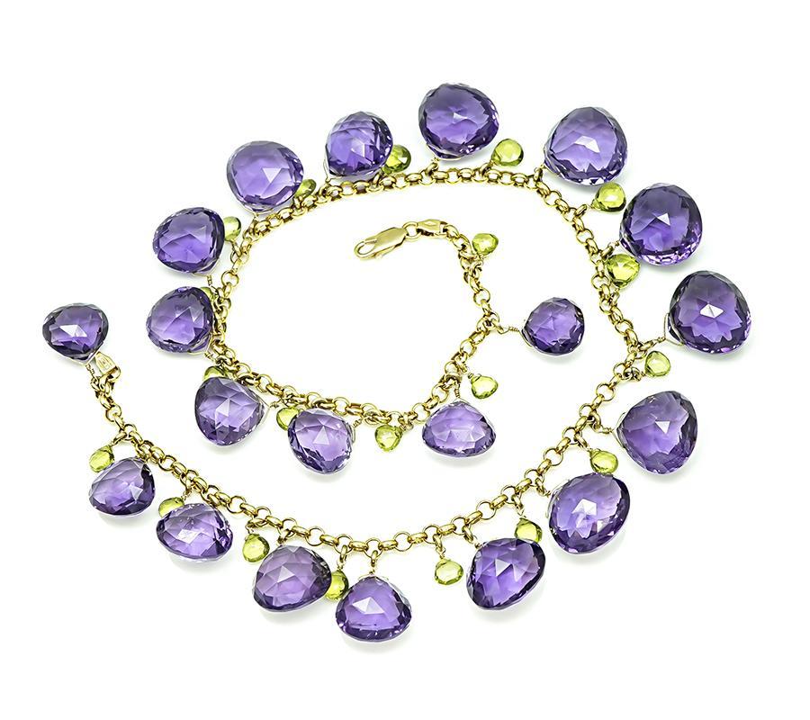 Goldhalskette mit Amethyst und Peridot im Zustand „Gut“ im Angebot in New York, NY