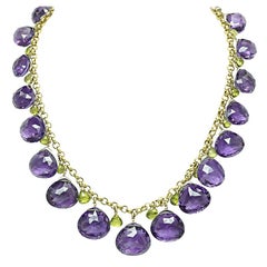 Goldhalskette mit Amethyst und Peridot