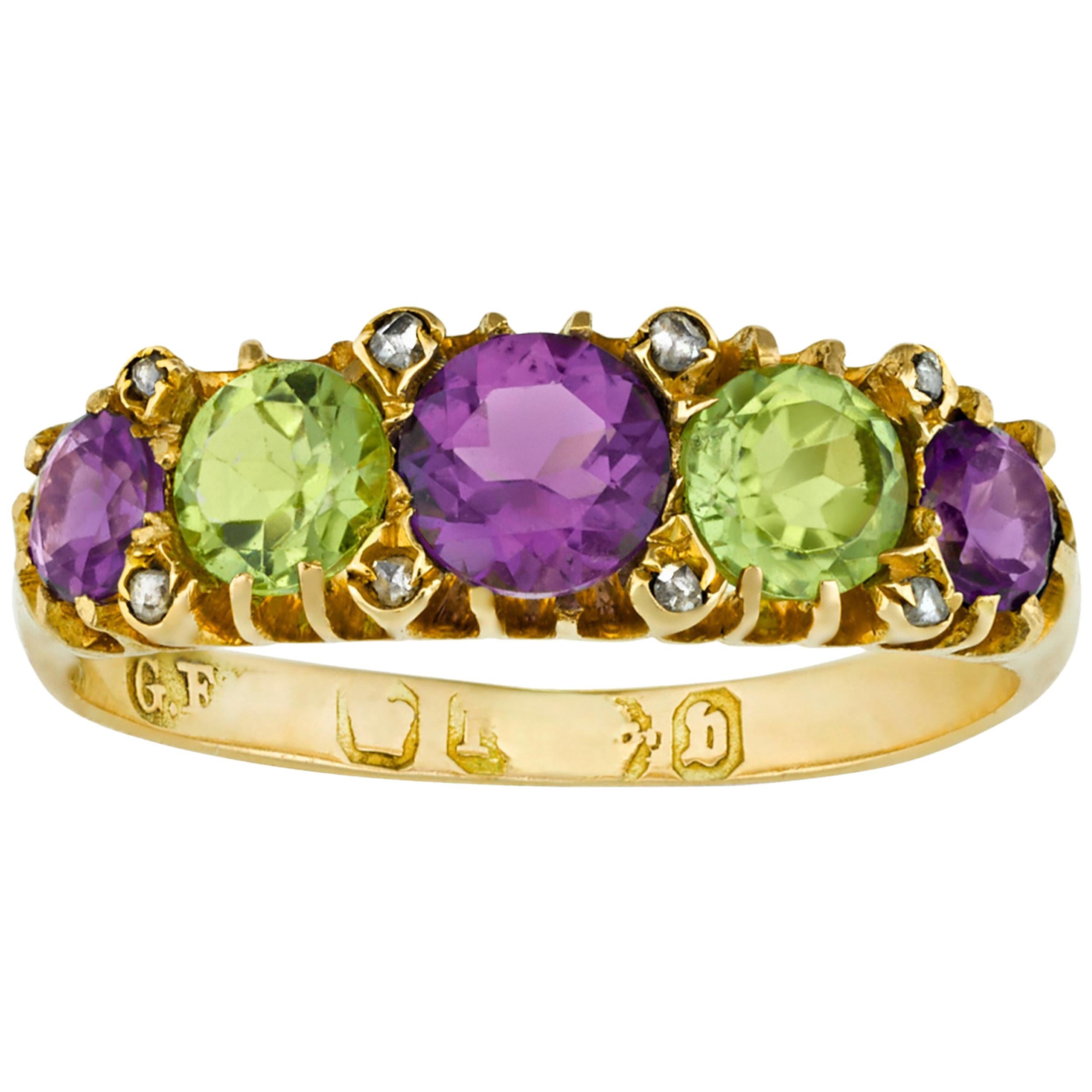 Amethyst and Peridot Suffragette Ring
