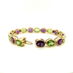 Amethyst and Peridot Tennis Bracelet in White and Rose Gold
