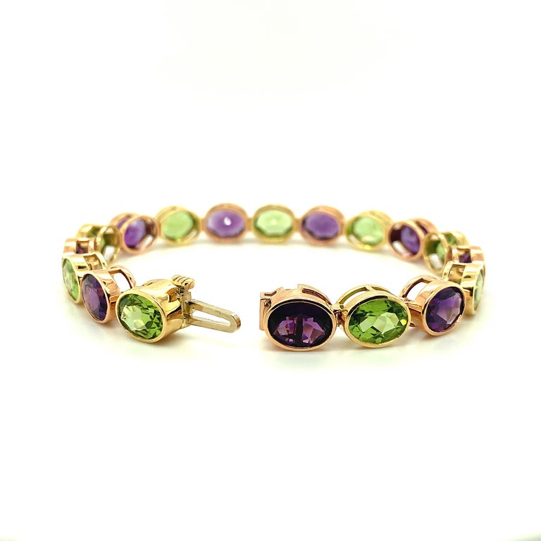 Amethyst and Peridot White and Rose Gold Bezel Set Tennis Bracelet For ...