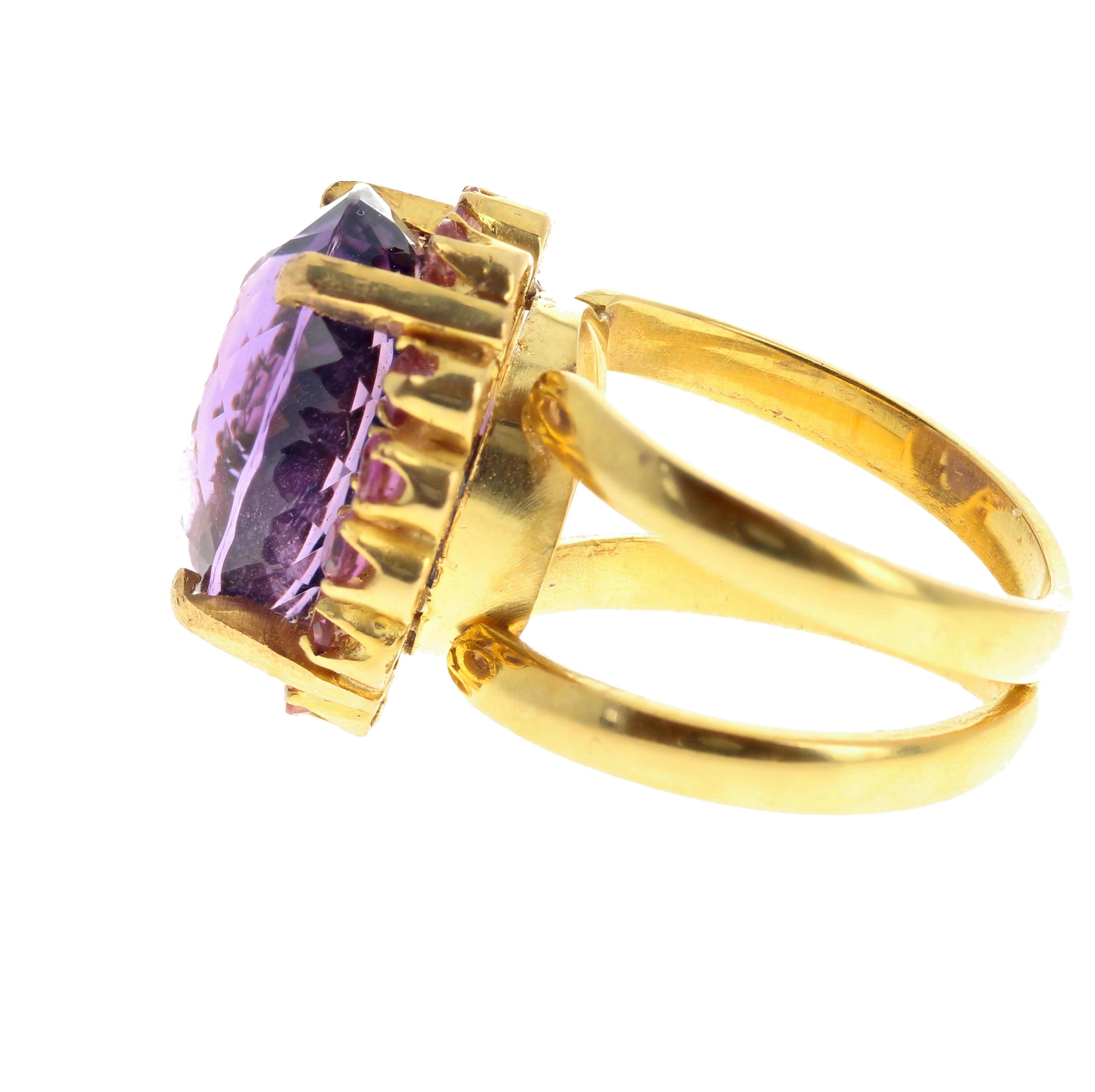 Oval Cut AJD Brilliant 10Cts Purple Amethyst & Pink Tourmaline Gold Ring