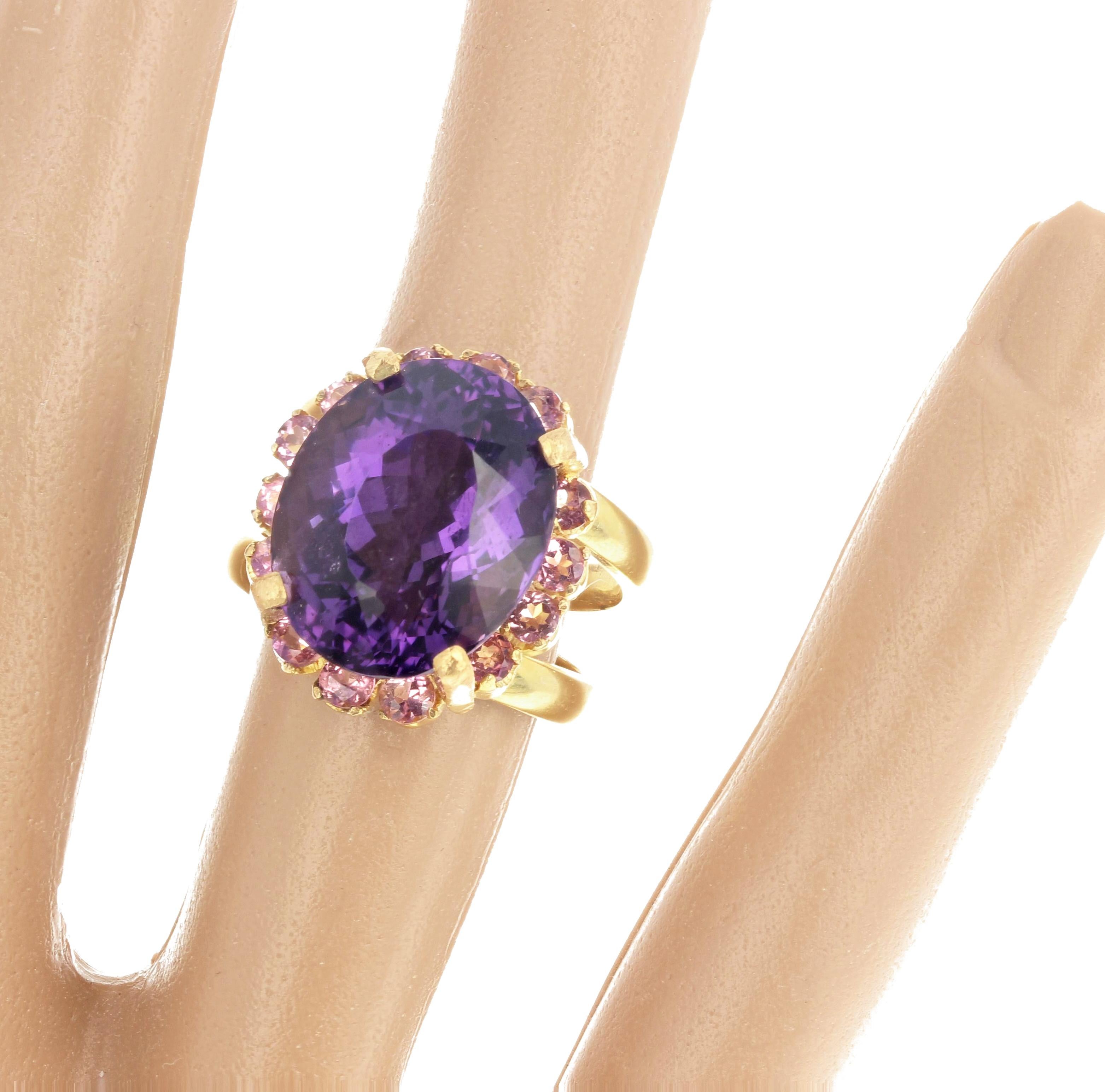 Women's or Men's AJD Brilliant 10Cts Purple Amethyst & Pink Tourmaline Gold Ring