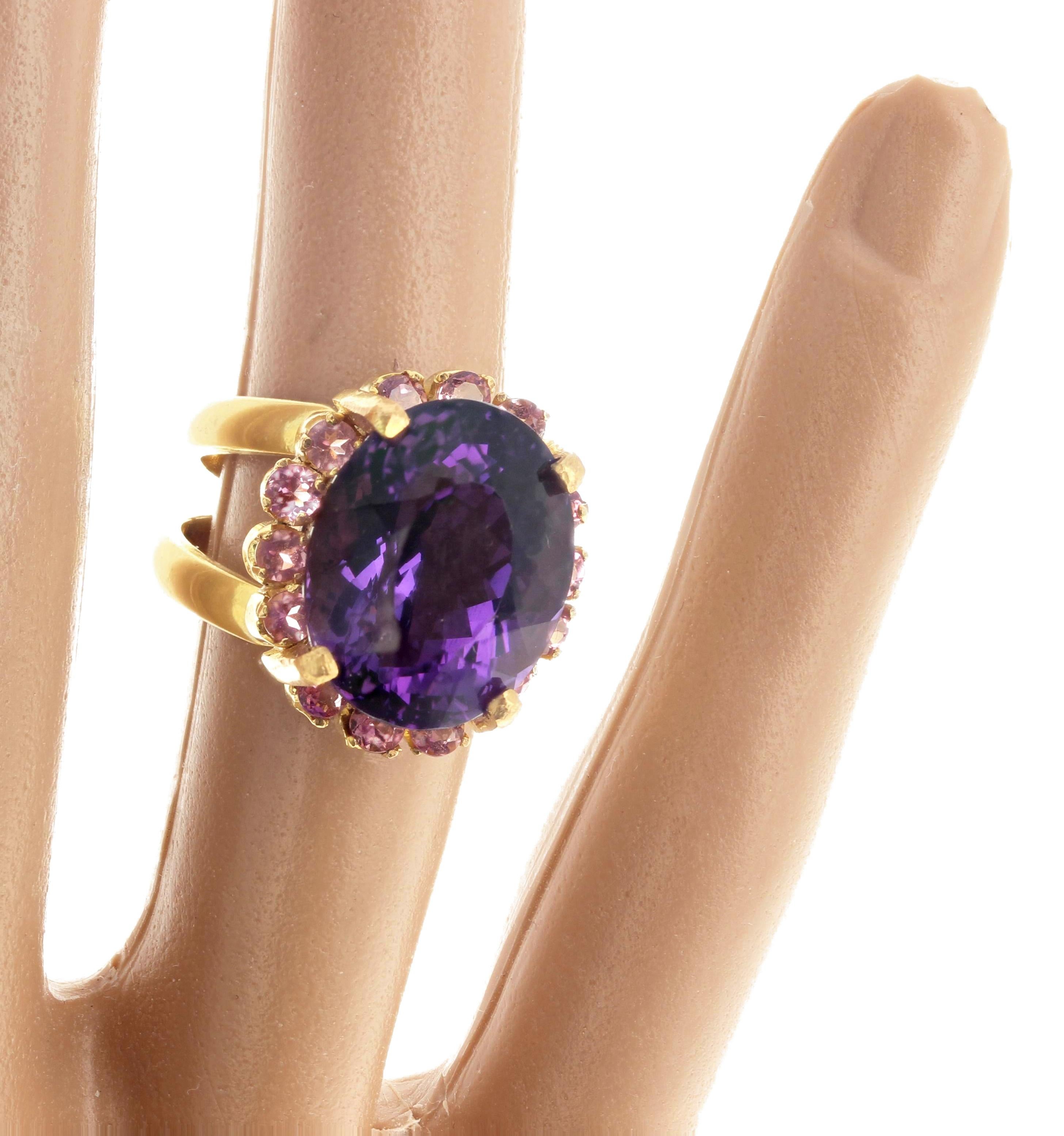 AJD Brilliant 10Cts Purple Amethyst & Pink Tourmaline Gold Ring 1