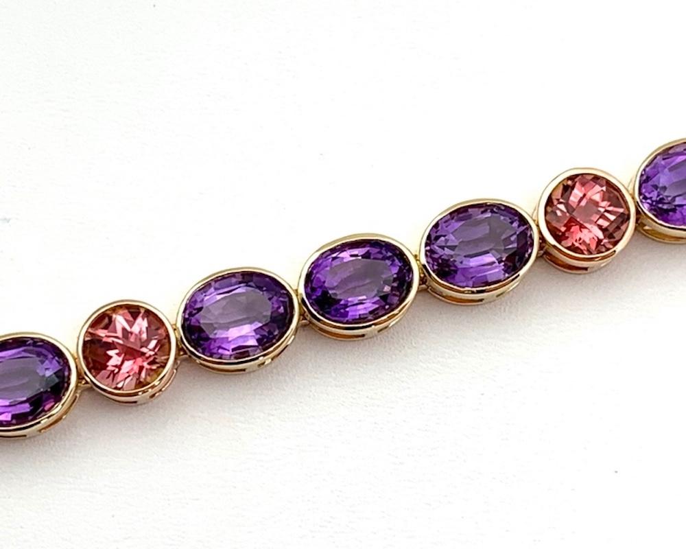 Amethyst and Pink Tourmaline, Yellow and Rose Gold Bezel Set 