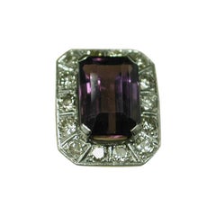 Antique Amethyst and Platinum Ring with Diamond Surround, Dated circa 1920
