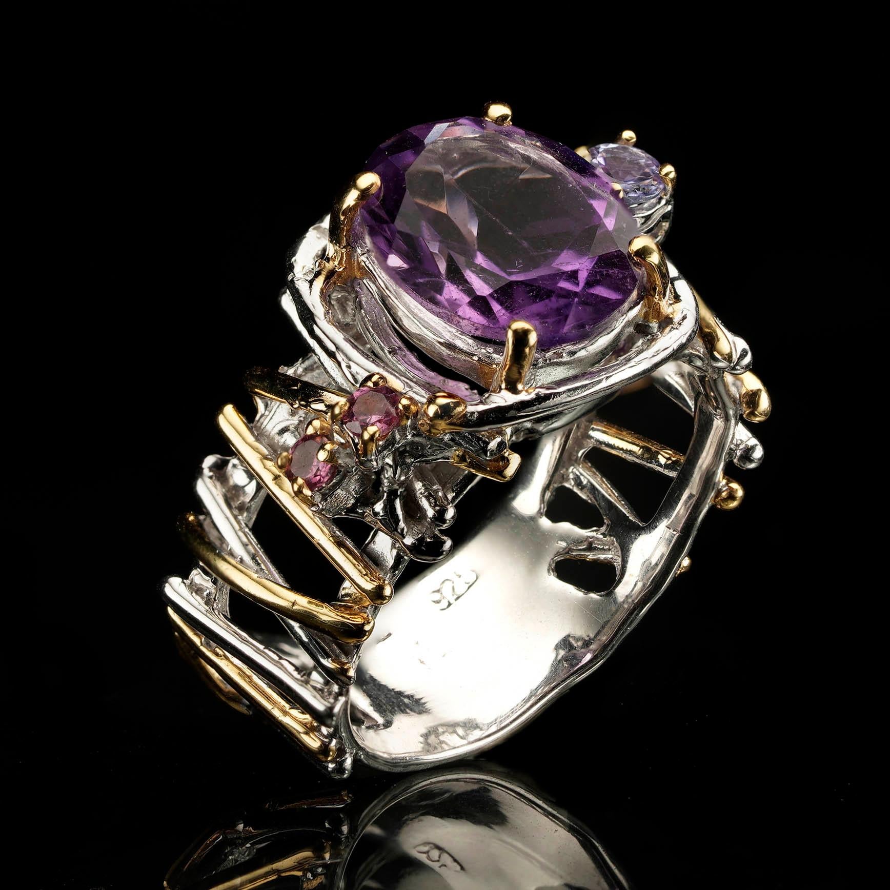 Amethyst and Rhodolite Cocktail Ring - Size 6.75 für Damen oder Herren im Angebot