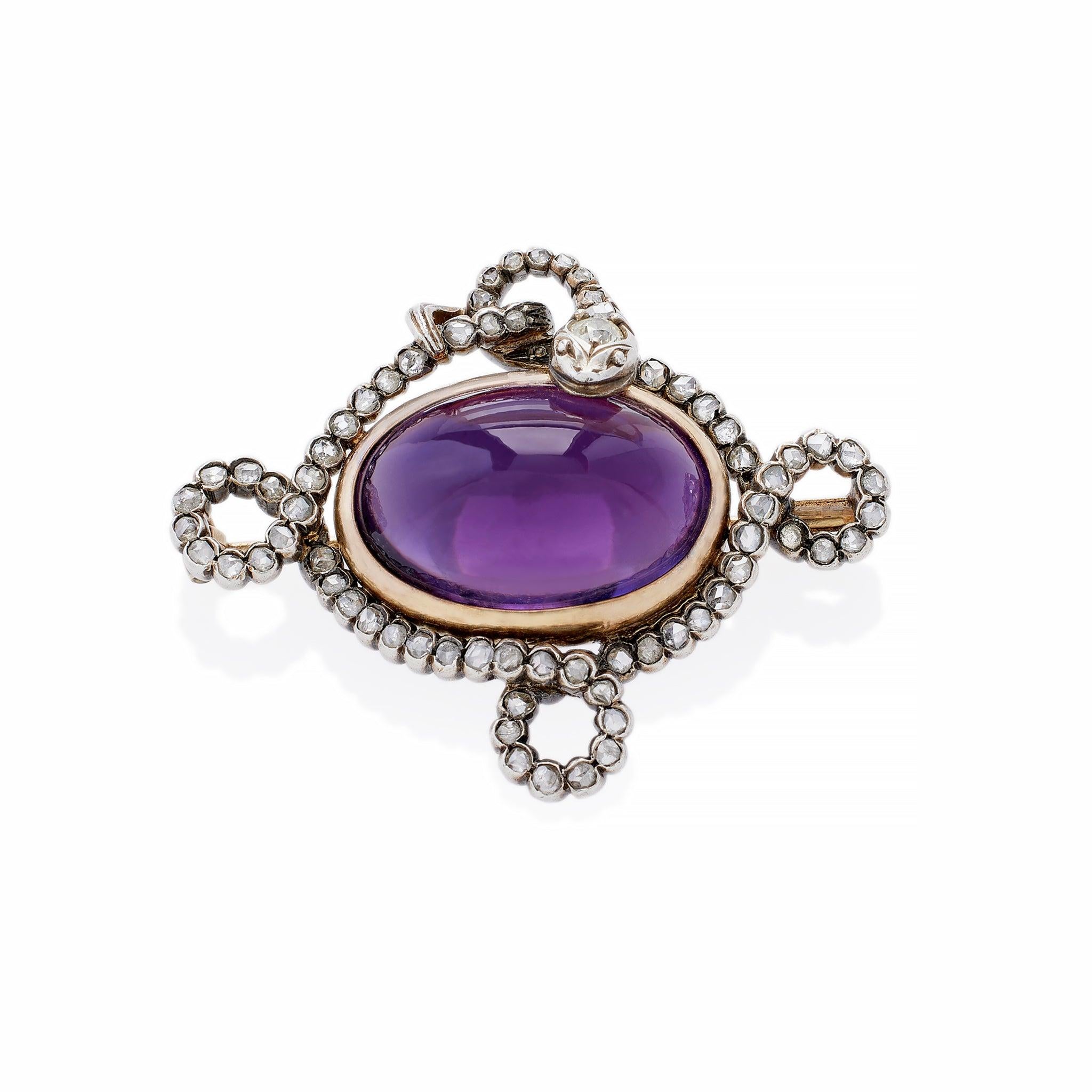 Amethyst and Rose-Cut Diamond Serpent Brooch In Excellent Condition In New York, NY