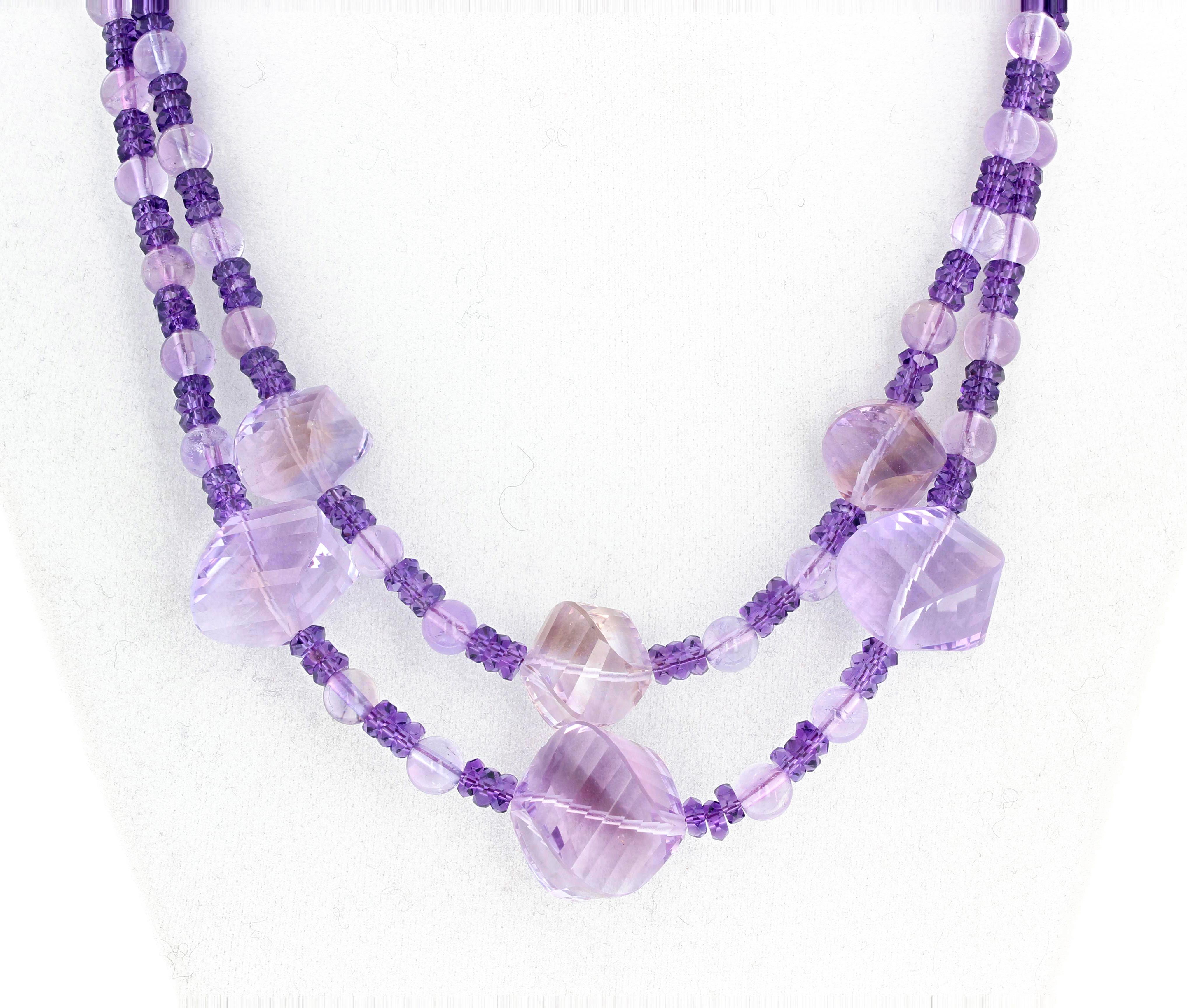 AJD Gorgeous Amethyst & Rose of France Amethyst Double Strand Campaign Necklace In New Condition For Sale In Raleigh, NC