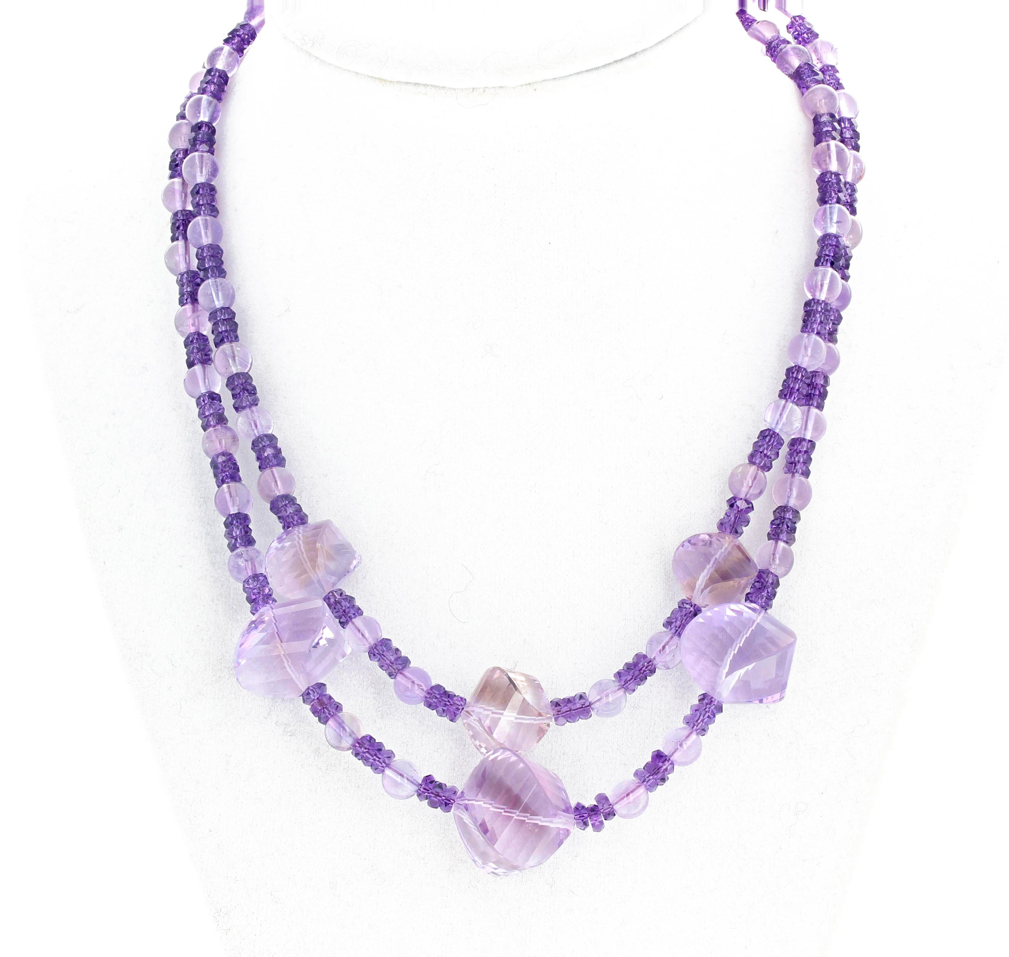 AJD Gorgeous Amethyst & Rose of France Amethyst Double Strand Campaign Necklace For Sale 1