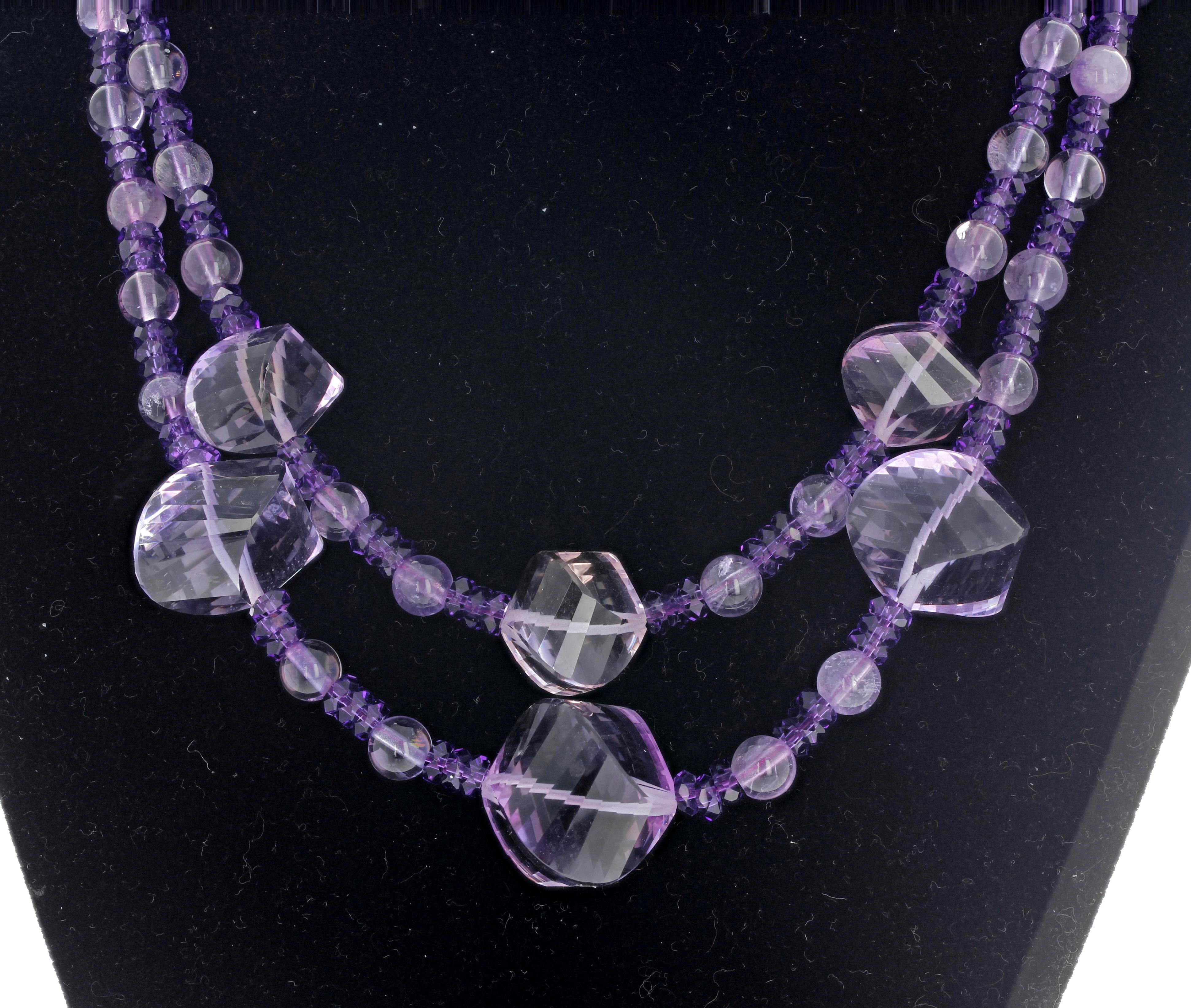 AJD Gorgeous Amethyst & Rose of France Amethyst Double Strand Campaign Necklace For Sale 2