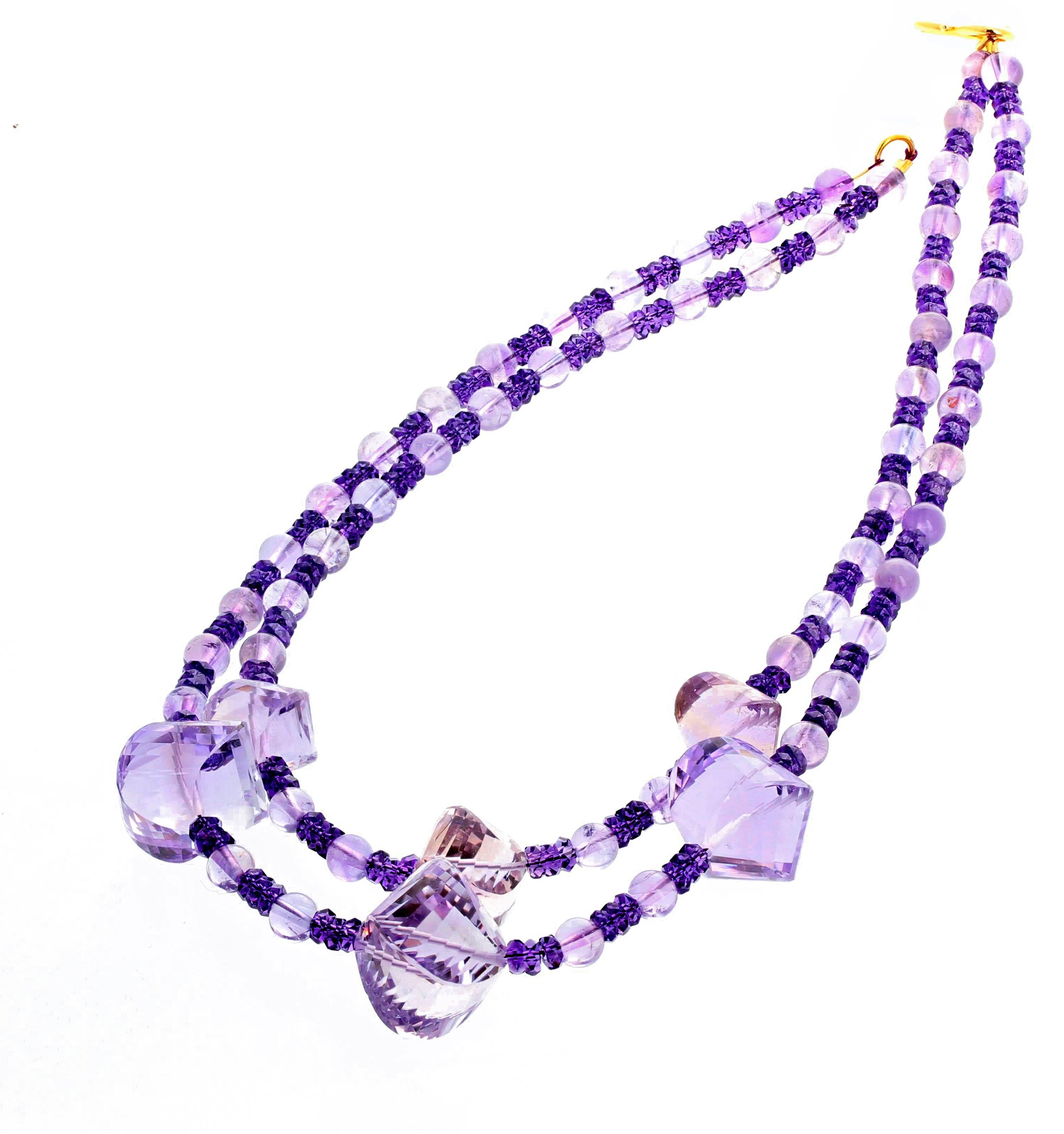 AJD Gorgeous Amethyst & Rose of France Amethyst Double Strand Campaign Necklace For Sale 3