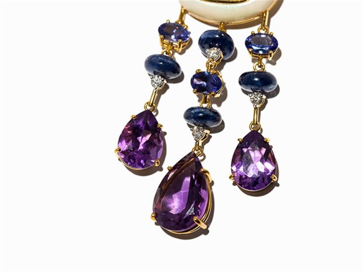 beautiful long Amethyst and Sapphire Tube earrings 18k gold For Sale 3