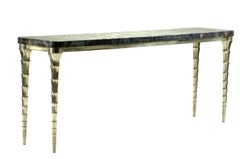 Long Narrow Console Table in Amethyst & White Bronze Clad Handmade by P. Mathieu
