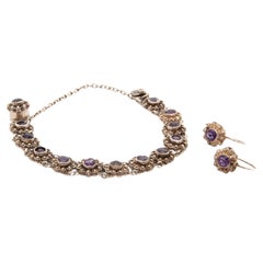 Vintage Amethyst and Silver Filigree Earrings and Bracelet, Jewelry Set