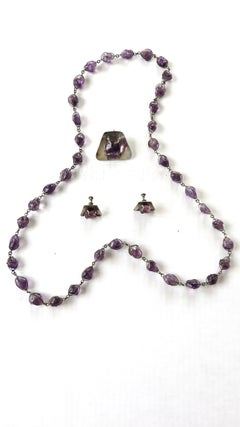 Amethyst and Silver Necklace Brooch and Earrings 1950s