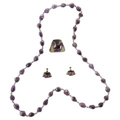 Amethyst and Silver Necklace Brooch and Earrings 1950s Amethyst and Silver Necklace Brooch and Earrings 1950s