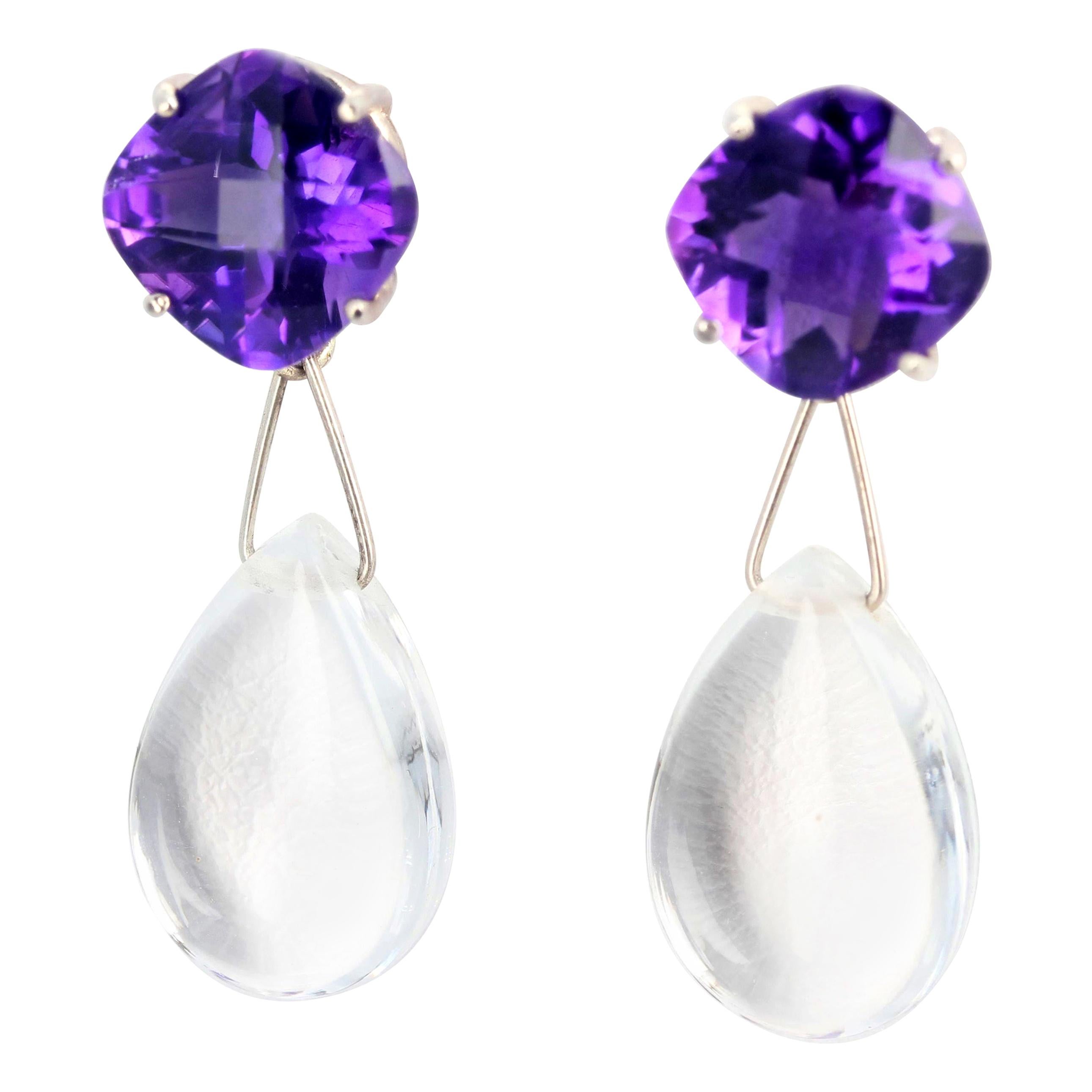 AJD Spectacular Glittering Amethyst &Silver Quartz Dangle Cocktail Earrings For Sale