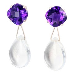 AJD Spectacular Glittering Amethyst &Silver Quartz Dangle Cocktail Earrings