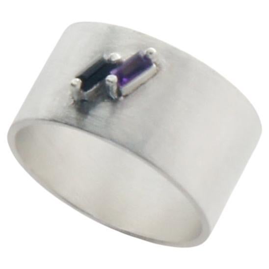 Artisan Amethyst and Spinel sterling silver Wide Ring  size 5.5 For Sale