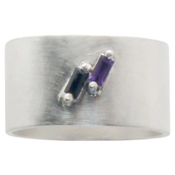 Amethyst and Spinel sterling silver Wide Ring  size 5.5 For Sale