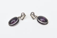 Vintage 1950's Amethyst and Sterling Silver Drop Dangle Clip On Earrings