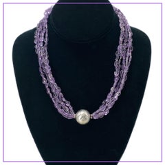 Multi-Strand Amethyst and Sterling Silver Necklace, 18 Inches Long