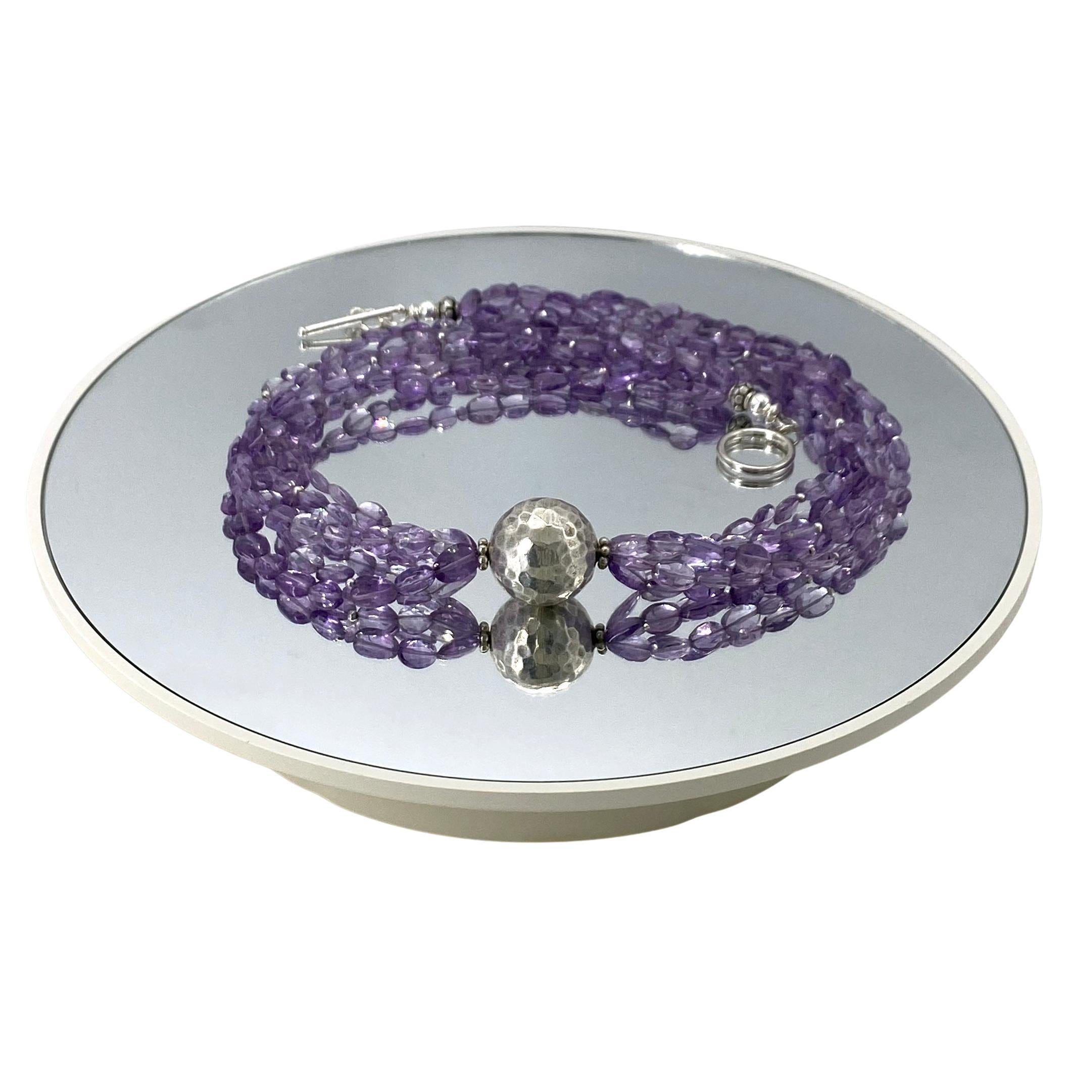 Amethyst and Sterling Silver Multi-Strand Necklace en venta