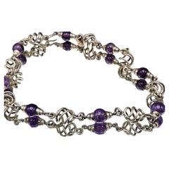 Sterling Silver Artisan Necklace with Round Amethyst Beads, Mexico