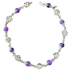 Sterling Silver Artisan Necklace with Round Amethyst Beads, Mexico