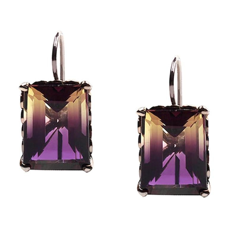 Amethyst and Sterling Silver Square Drop Earrings For Sale