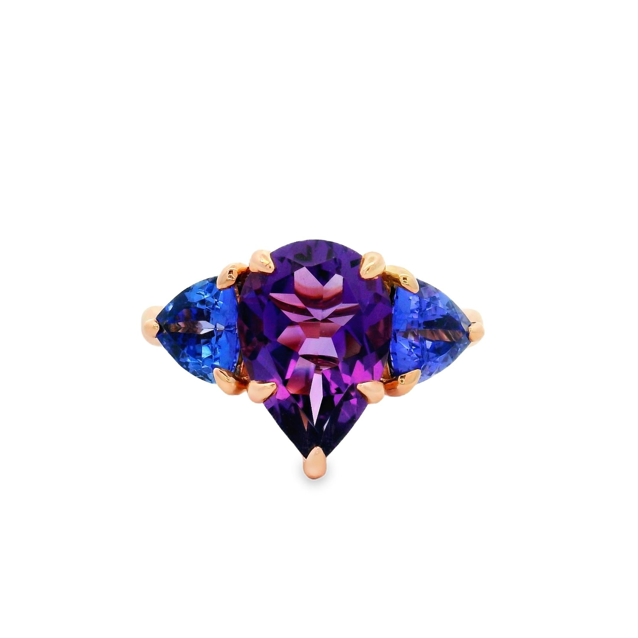 Amethyst und Tansanit Toi et Moi Ring, 4,10ct in 14K Rose Gold Größe 8 im Angebot