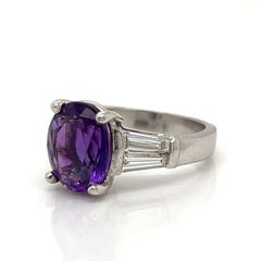 Amethyst and Tapered Baguette Diamond Platinum Cocktail Ring.