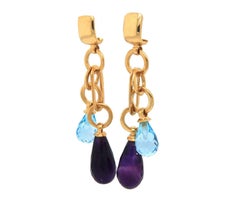 Amethyst and Topaz Double Teardrop Dangle Earrings in 18K Yellow Gold