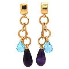 Amethyst and Topaz Double Teardrop Dangle Earrings in 18K Yellow Gold