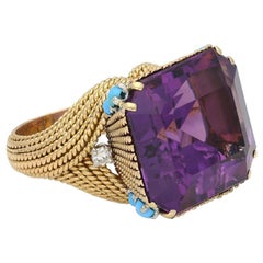 Amethyst and Turquoise Cocktail Yellow Gold Ring, circa 1950s