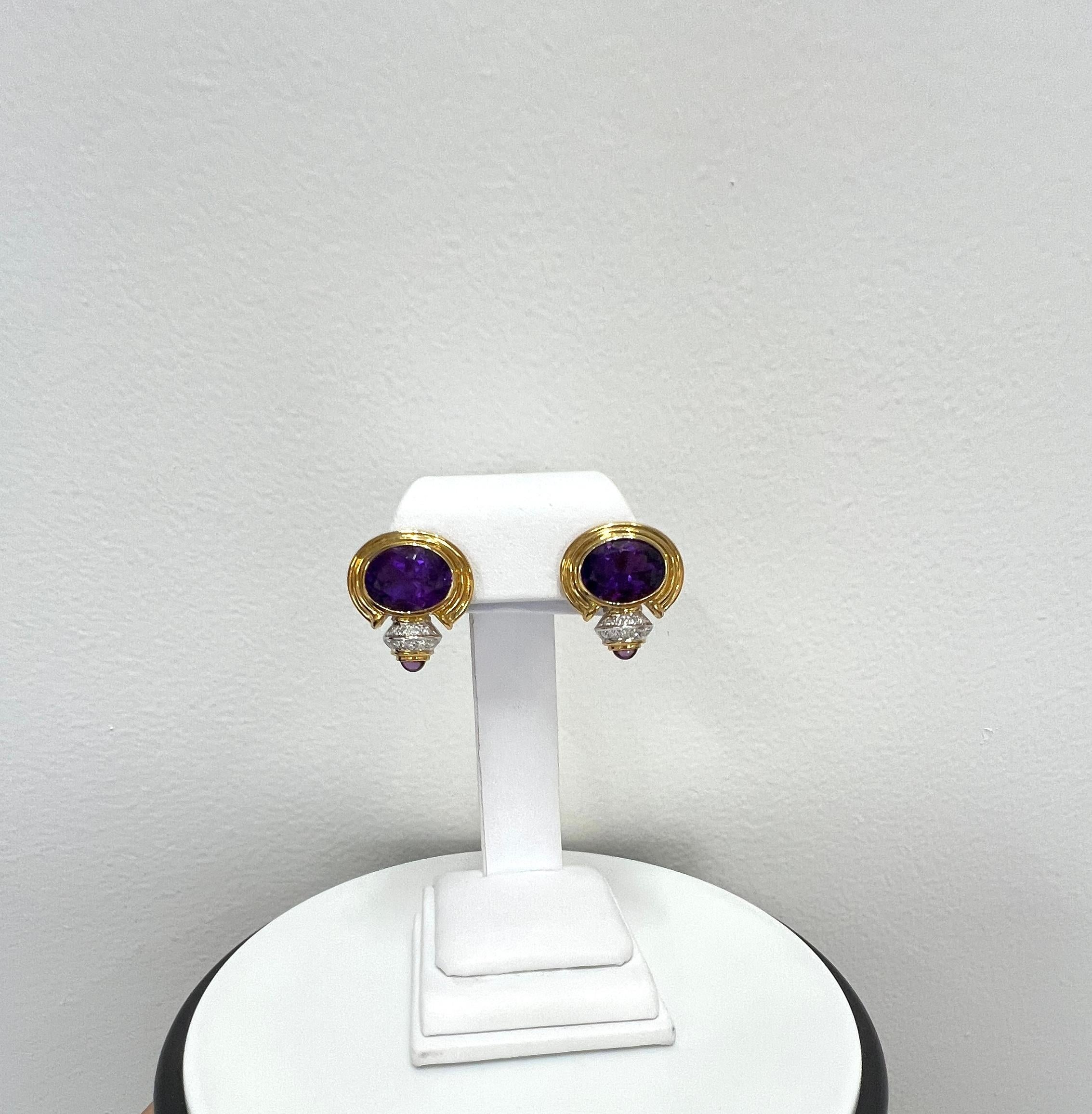 Ohrringe mit Amethyst und weißem Diamant aus zweifarbigem 18K Gold im Zustand „Neu“ im Angebot in Los Angeles, CA