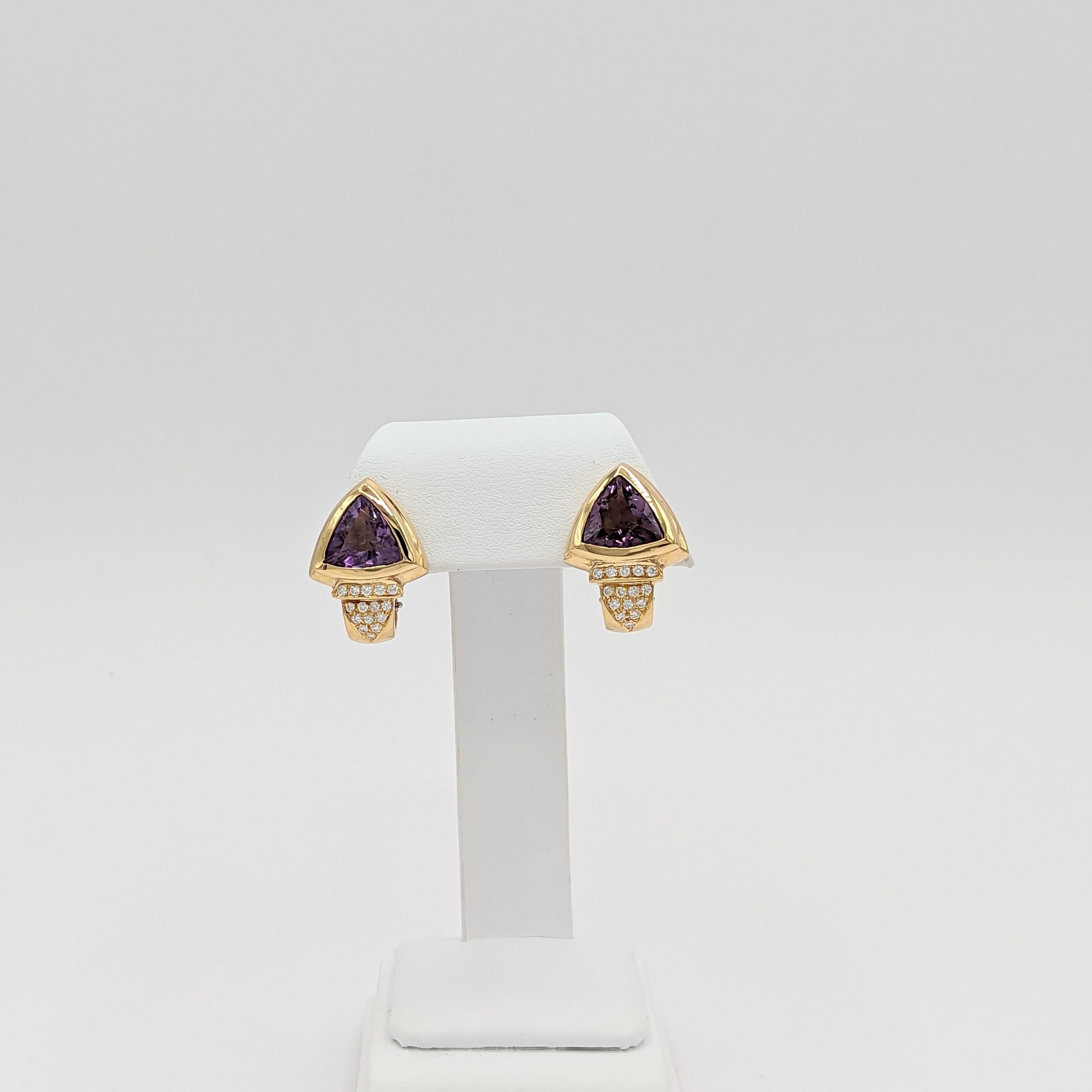 Amethyst and White Diamond Earrings in 18K Yellow Gold In New Condition For Sale In Los Angeles, CA