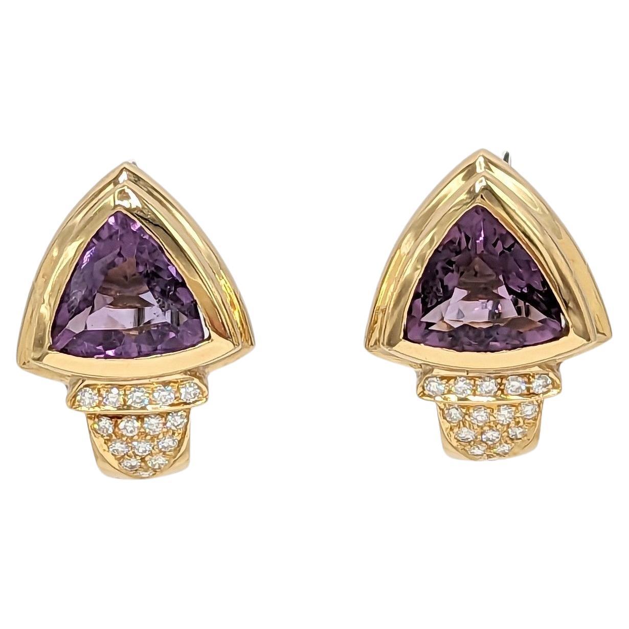 Amethyst and White Diamond Earrings in 18K Yellow Gold