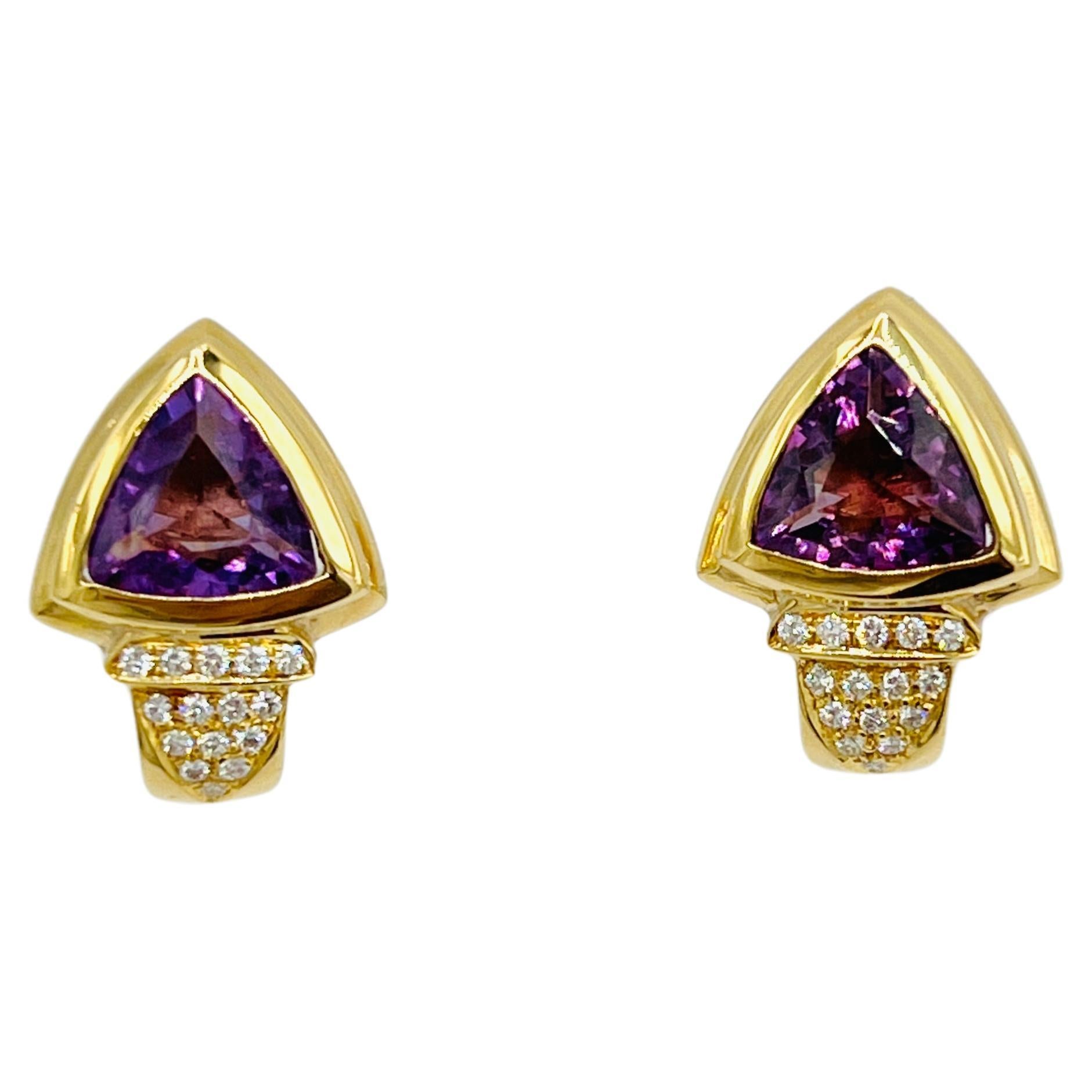 Amethyst and White Diamond Earrings in 18K Yellow Gold For Sale