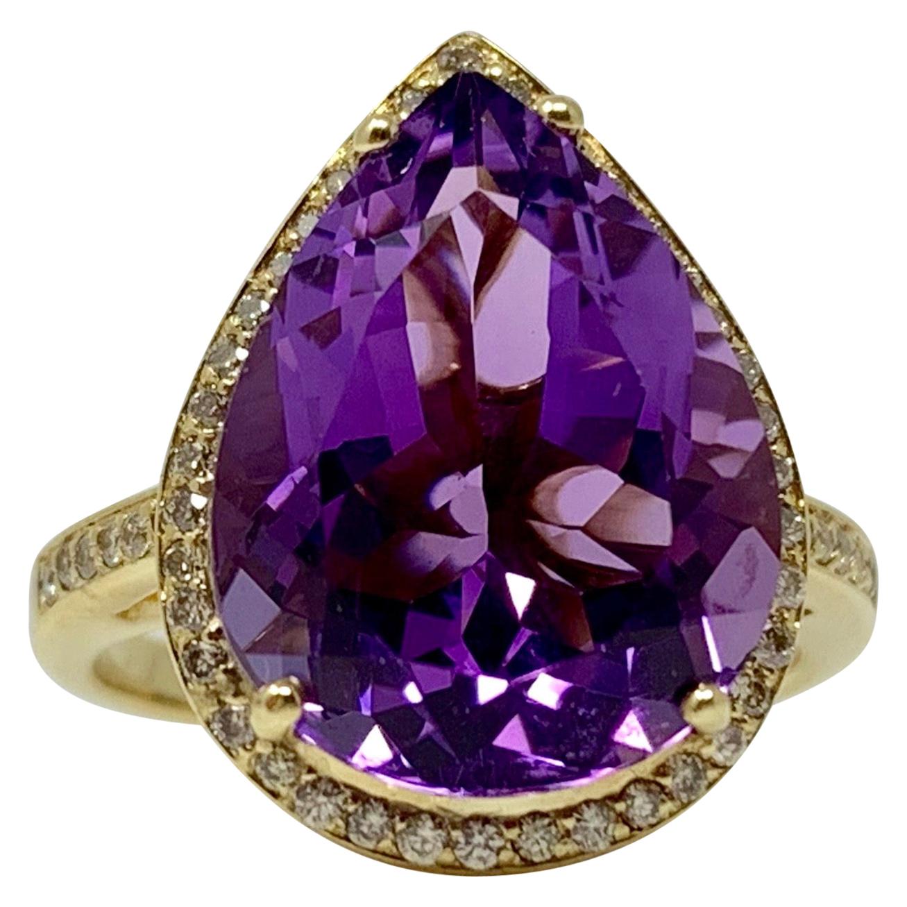Amethyst and White Diamond Ring in Yellow Gold For Sale