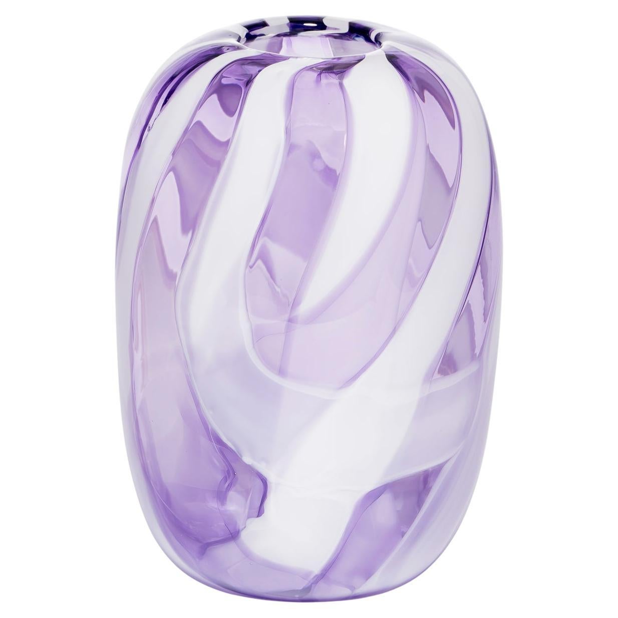 Vaso in vetro bianco e ametista in vendita